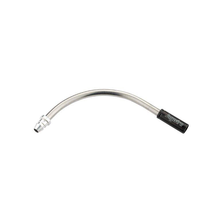 Jagwire 90° Kevlar brake noodle in silver, 10-pack, for cable-actuated bicycle brakes, shown with the components and packaging.