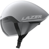 Lazer Victor KinetiCore aerodynamic cycling helmet with panoramic visor, lightweight design, and adjustable straps for safety.
