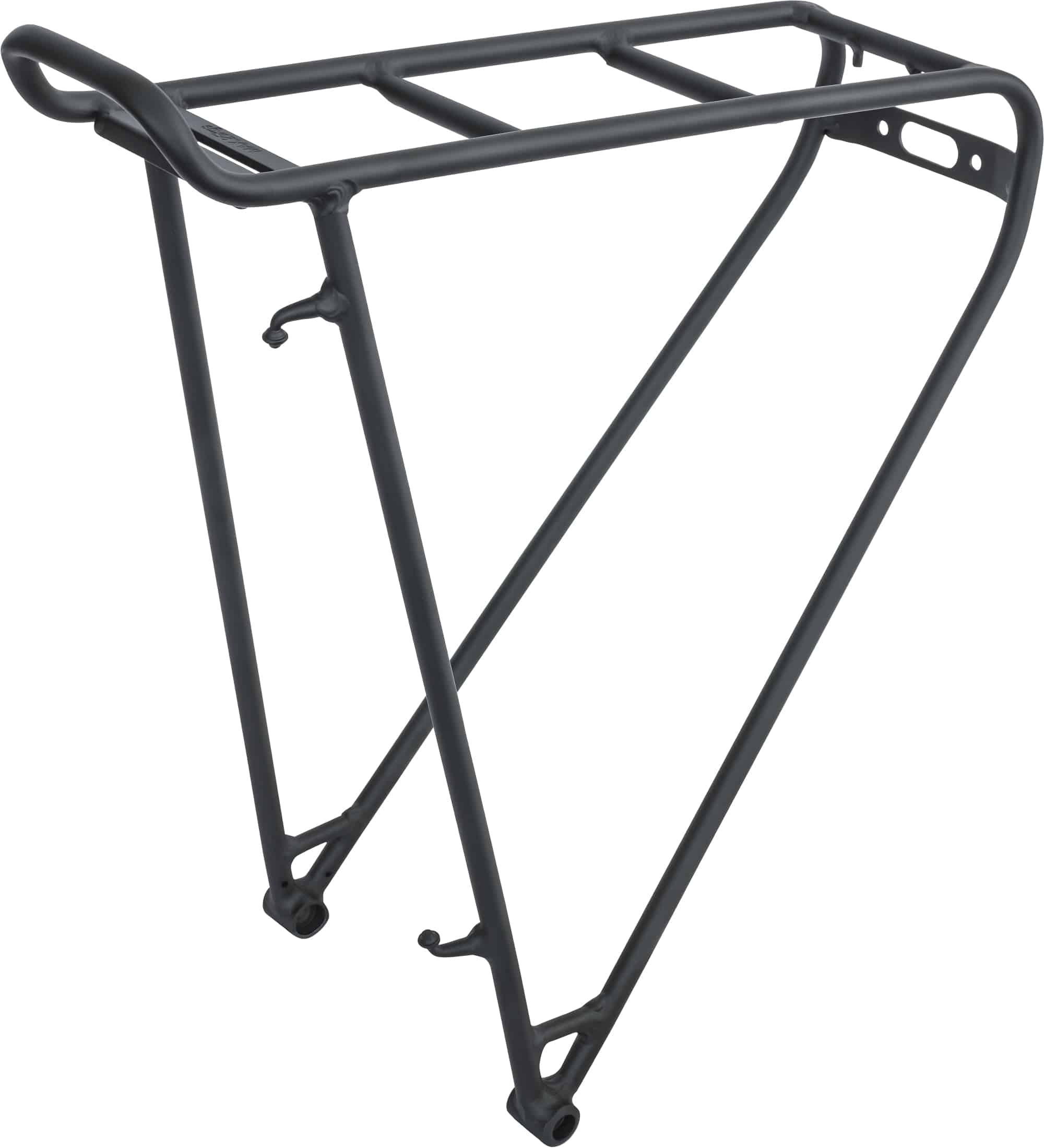 Trek Interchange rear rack for 700c wheel bikes, matte black lightweight bike accessory mounted on a bicycle.