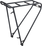 Trek Interchange rear rack for 700c wheel bikes, matte black lightweight bike accessory mounted on a bicycle.
