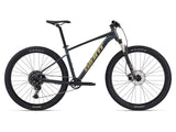 Giant Talon 1 2024 mountain bike with medium frame and Shimano disc brakes, featuring rugged tires and a sleek black frame.