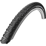 Schwalbe Cx Comp tyre with K-Guard puncture protection and LiteSkin sidewalls, showing the tire's tread and sidewall details.