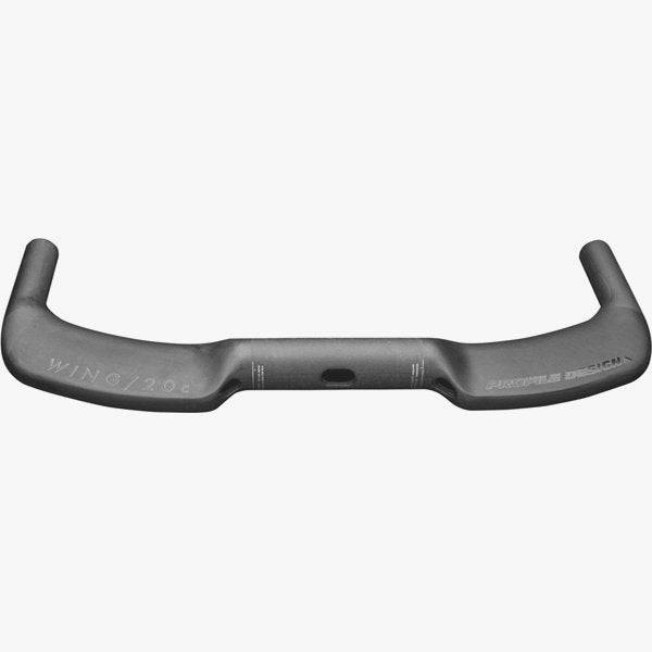 Profile Design Wing/20C 38cm carbon triathlon basebar with modular fit, shown with aerodynamic wing extensions and handlebar grips.