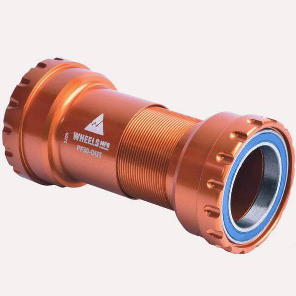 Wheels Manufacturing PF30 threaded bottom bracket with ABEC-3 bearings for 30mm cranksets, shown in a close-up view.