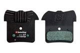 SwissStop Disc 27 brake pads for Shimano MTB ZEE ZE M8020, black Exotherm 2, mounted on bike brake caliper.