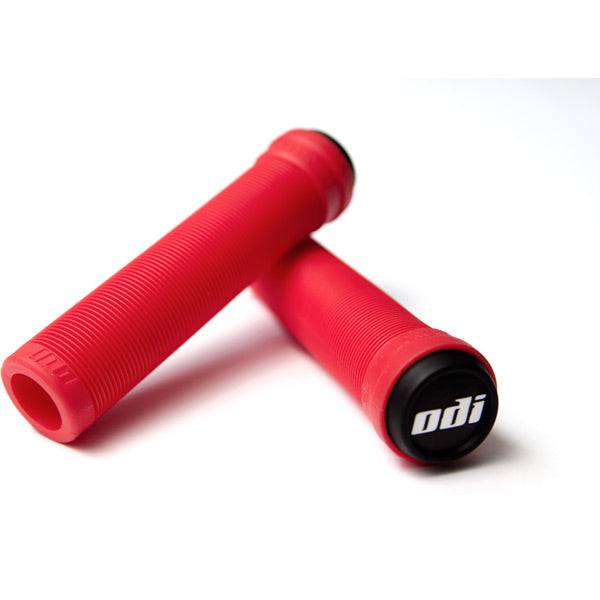 ODI Longneck Pro Soft BMX and scooter grips with push-in end plugs, featuring textured rubber for improved grip and comfort.