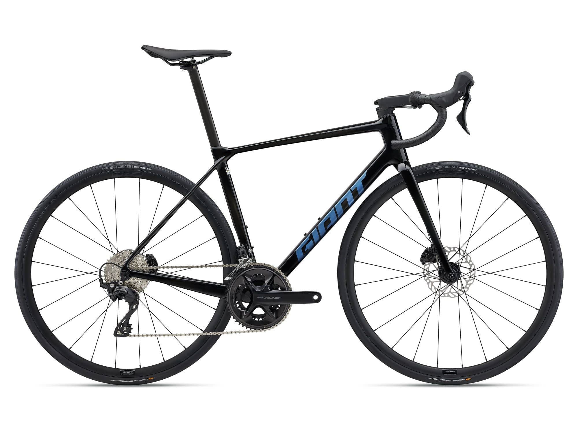 Giant TCR Advanced 2 road bike with Shimano 105 R7100 groupset, disc brakes, lightweight frame, and sleek design.