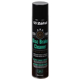 Zefal Disc Brake Cleaner 400ml in workshop setting, fast-drying degreaser for bike disc brakes, with spray nozzle visible