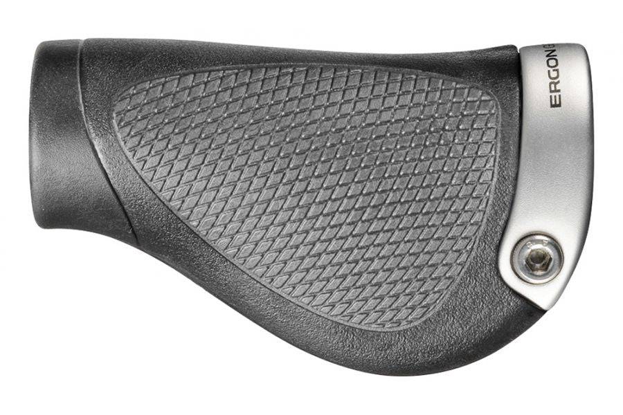 Ergon GP1 adjustable ergonomic bike handlebar grips for touring and mountain bikes, with textured rubber for secure grip.