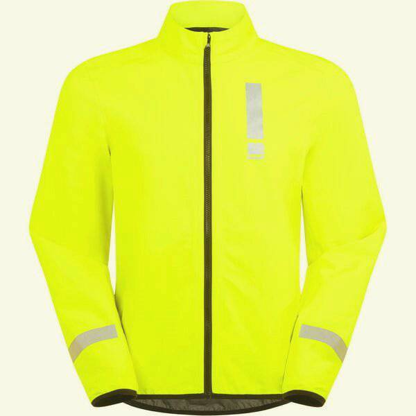 Reflective waterproof cycling jacket for men by HUMP, with wind protection and high visibility features.