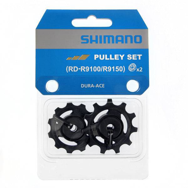 Shimano Dura-Ace RD-R9100/R9150 rear derailleur pulley set with sealed bearings for high-performance bike components.