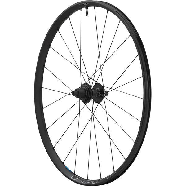 Shimano WH-MT601 rear MTB wheel with tubeless compatibility, 29-inch size, 12-speed MICRO SPLINE, black, 12x148mm axle.