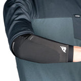 Bluegrass Aura Level 1 mountain bike elbow pads in blue, designed for trail and downhill protection, with adjustable straps and padded armor.