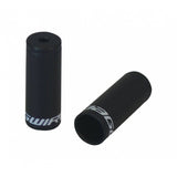 Black Jagwire 5mm open brake end caps for bike cables, set of 50, made of alloy for durable bike component maintenance.