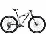 Trek Supercaliber SLR 9.9 Flight Attendant Gen 2 mountain bike for XC racing, shown with sleek frame and high-performance components.