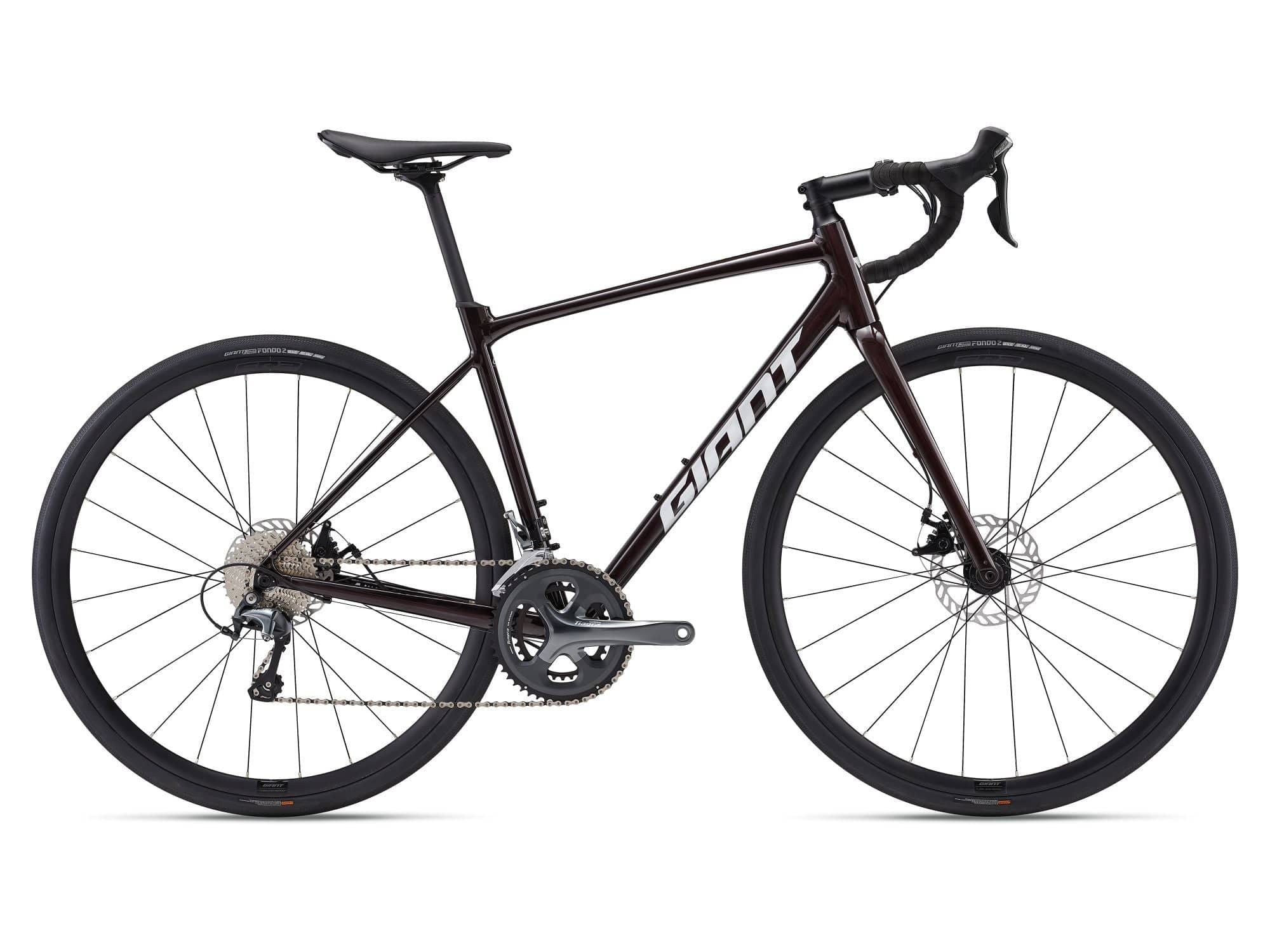Giant Contend AR 2 2024 road bike with Shimano Tiagra disc brakes, unisex XL frame, black and red design, ready for riding.