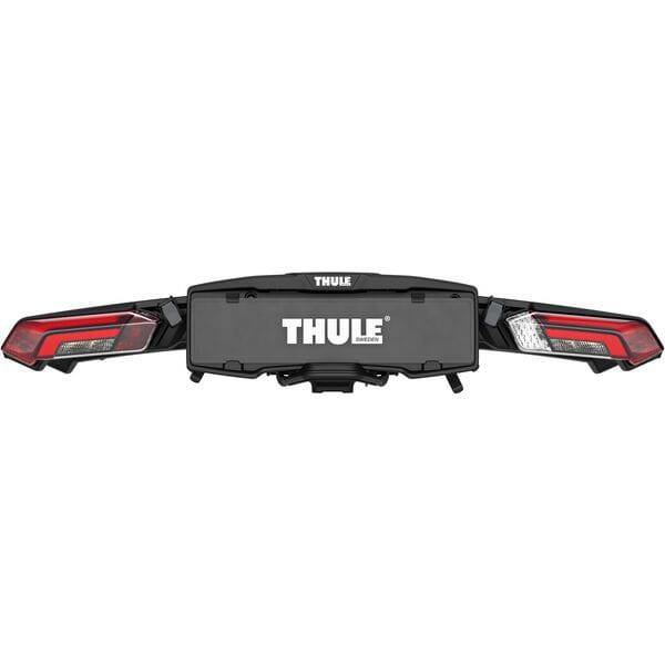 Thule Epos 2-bike towball carrier with 13-pin connector, designed for secure bike transport on vehicle hitch.