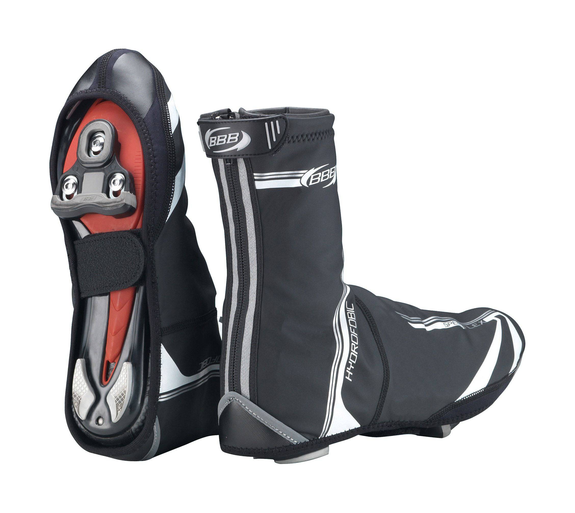 BBB BWS-14 SpeedFlex waterproof shoe covers with Kevlar reinforcement in size 39-40, shown on a pair of shoes.