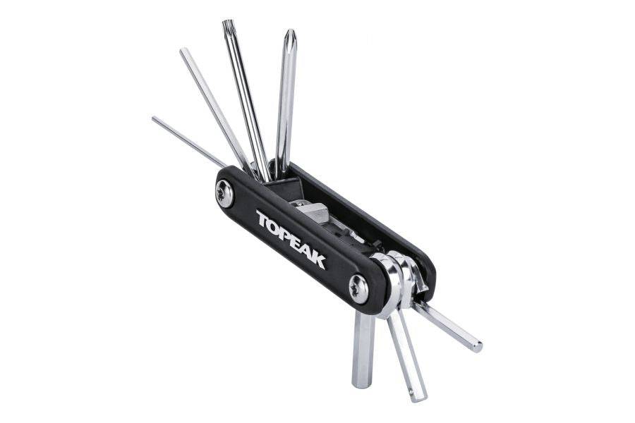 Topeak X-Tool+ 11-function compact folding bike multi-tool with various cycling repair tools for bike maintenance.