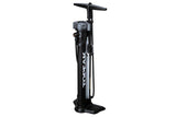 Topeak JoeBlow Booster black tubeless tire inflator pump with pressure gauge and flexible hose for bike tires.