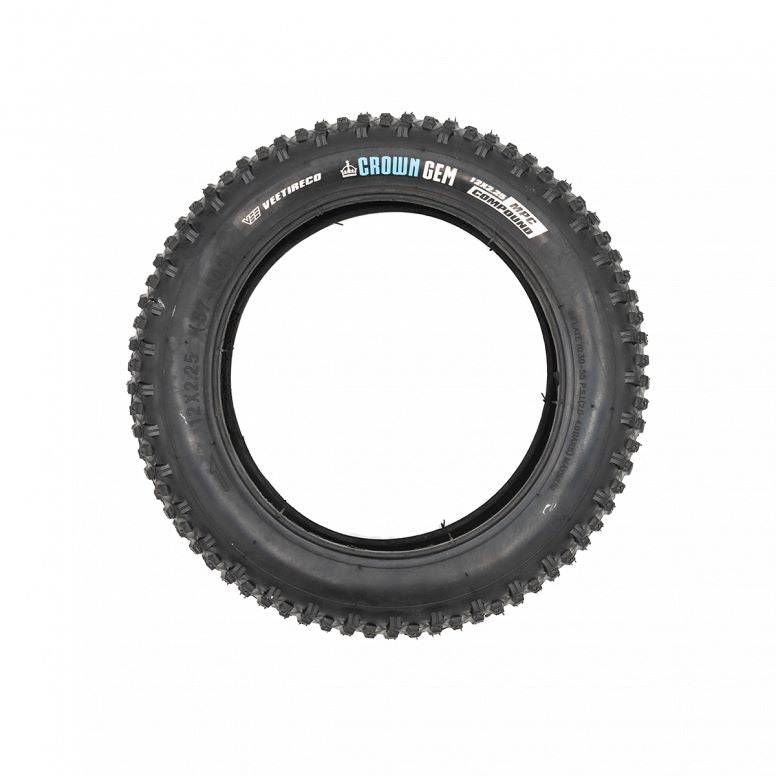 Black Vee Crown Gem pneumatic replacement tyre for Kids Ride Shotgun Dirt Hero 12" kids' bike, showing tread pattern and sidewall.