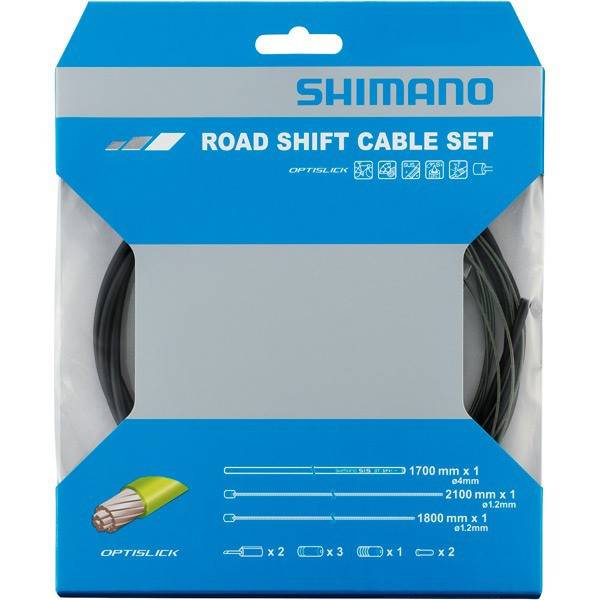 Shimano Road Gear Cable Set with OPTISLICK coating for 105 5800 and Tiagra 4700, featuring inner cables and housing for bike shifting.