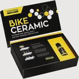 Gtechniq Bike Ceramic Kit workshop image showing application of durable 24-month protective coating on a motorcycle.