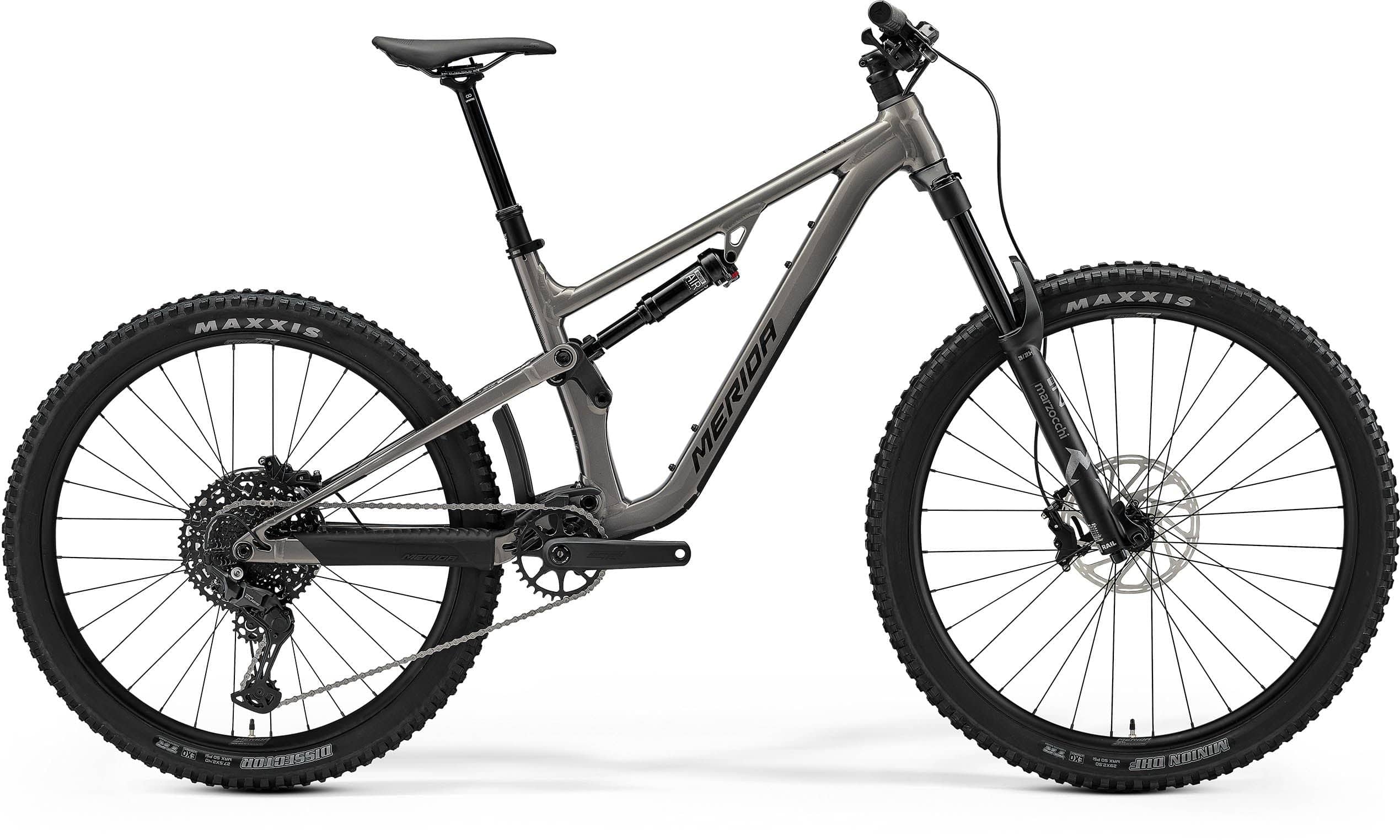 Merida One-Forty 400 full suspension mountain bike with Shimano 11-speed drivetrain and rugged frame for off-road riding.