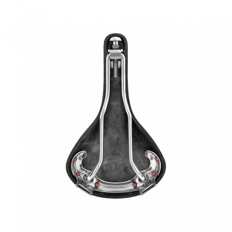 Brooks Swift Chrome road bike saddle with stylish chamfered design, showcasing sleek, lightweight bicycle component for road cycling.