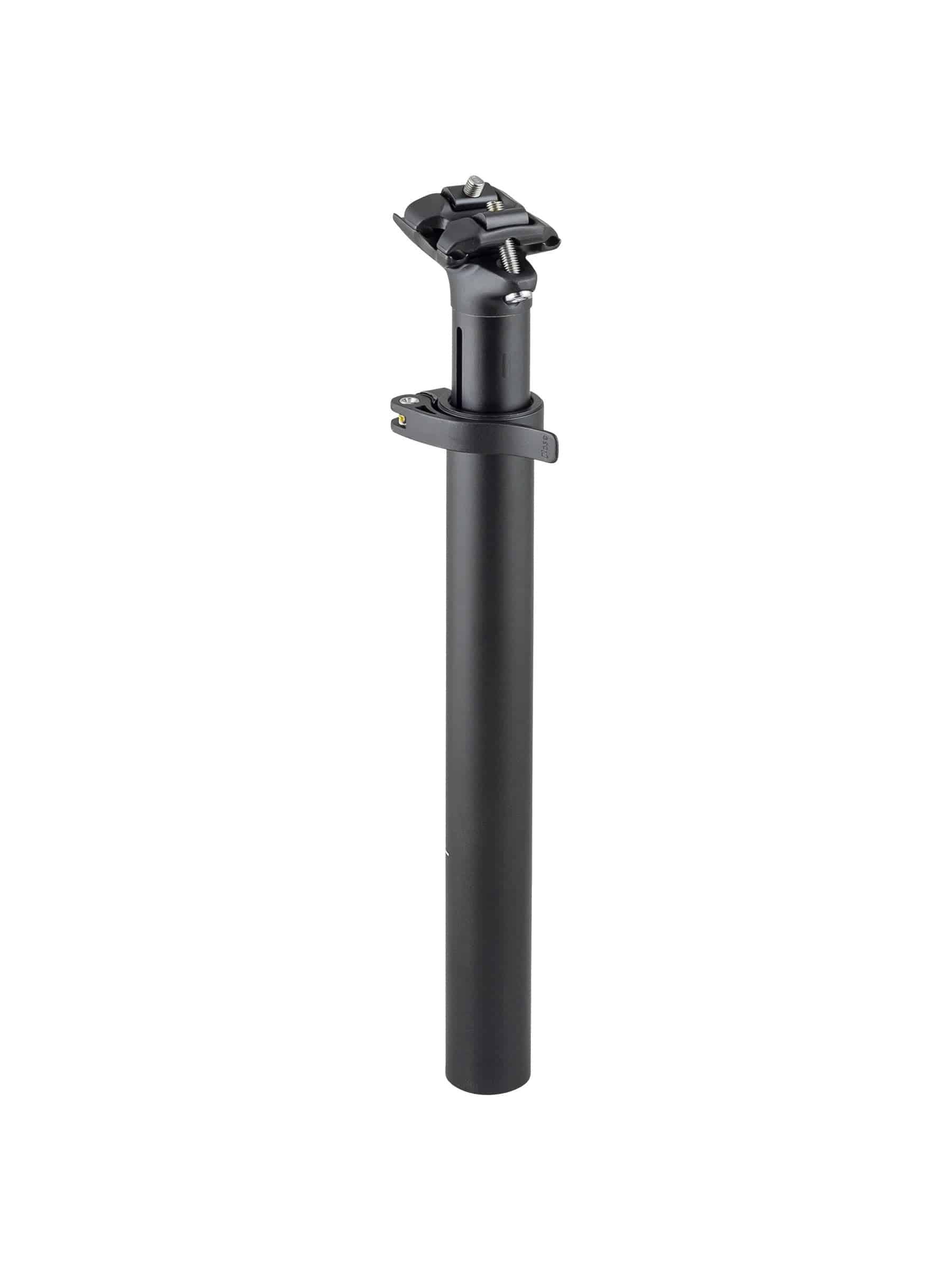 Bontrager telescoping seatpost in black, 34.9mm diameter, 300mm length with 10mm offset, bike components part