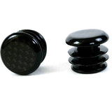 Pair of M Part carbon fiber look bar end plugs for road bike drop handlebars, lightweight bike components.