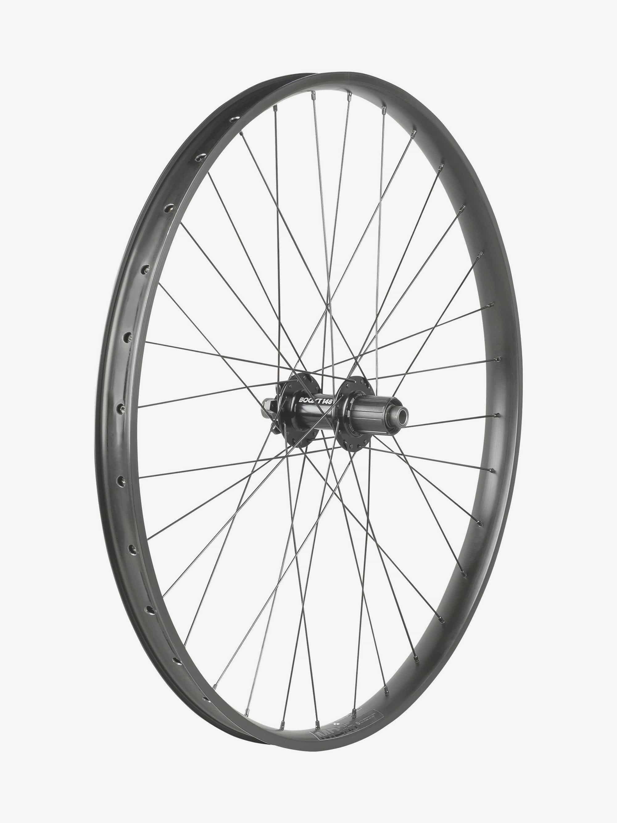 Trek Alex MD35 27.5-inch MTB rear wheel with Shimano HG 8/9/10-speed cassette in black and grey, bike component image