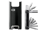 Crankbrothers F15 Black compact bike multi-tool with magnetic case, showing all 15 tools for bike repair and maintenance.