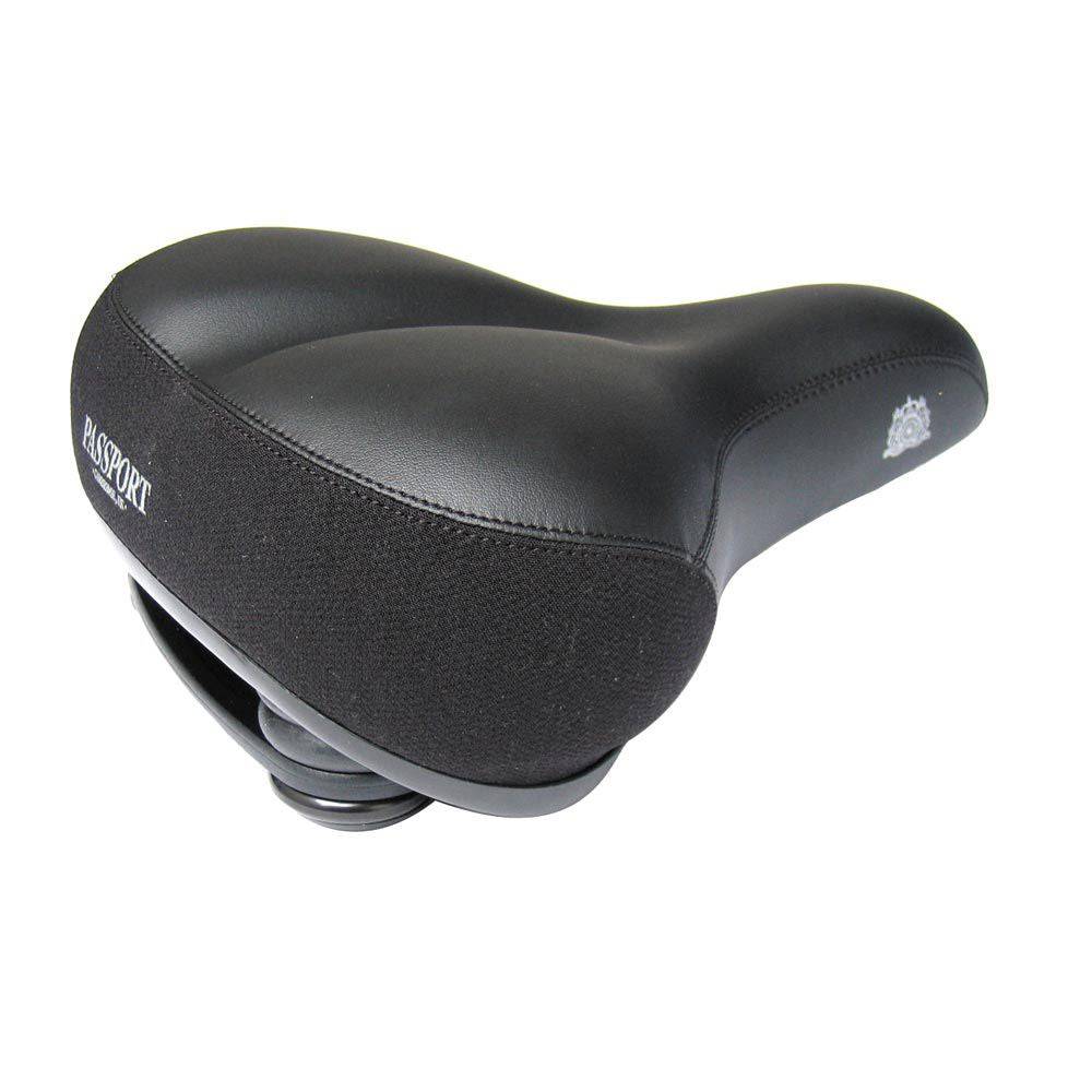 Passport Upper Class ladies saddle with Squidge-tech gel padding and elastomer springs, designed for comfortable cycling.
