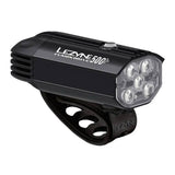 Lezyne Fusion Drive 500+ front bike light in satin black, 500 lumens, rechargeable, mounted on a bicycle handlebar.