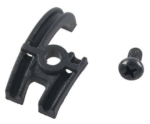 Trek black narrow bottom bracket cable guide for 18mm cable routing, component for bike maintenance and repair.