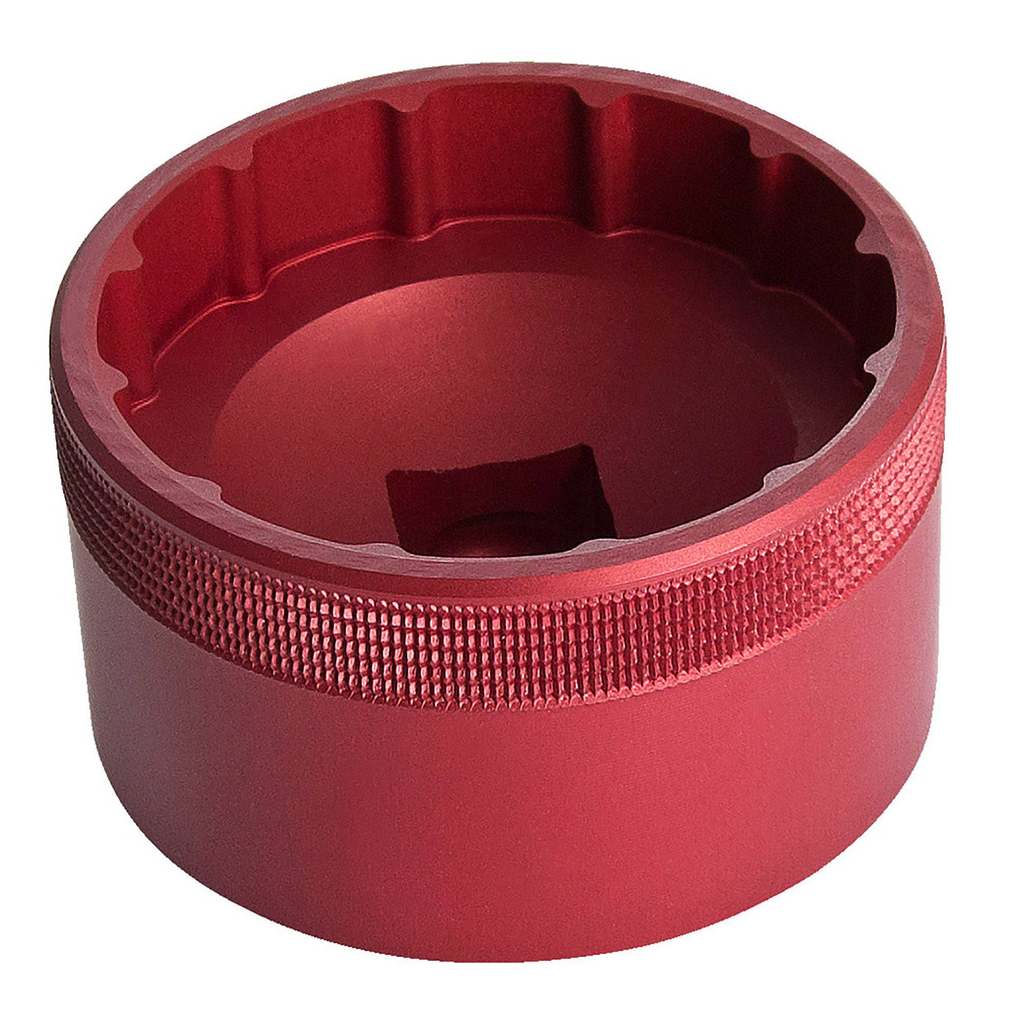 UNIOR BSA30 bottom bracket socket tool with 1/2" drive, red anodized finish, designed for bike workshop maintenance.