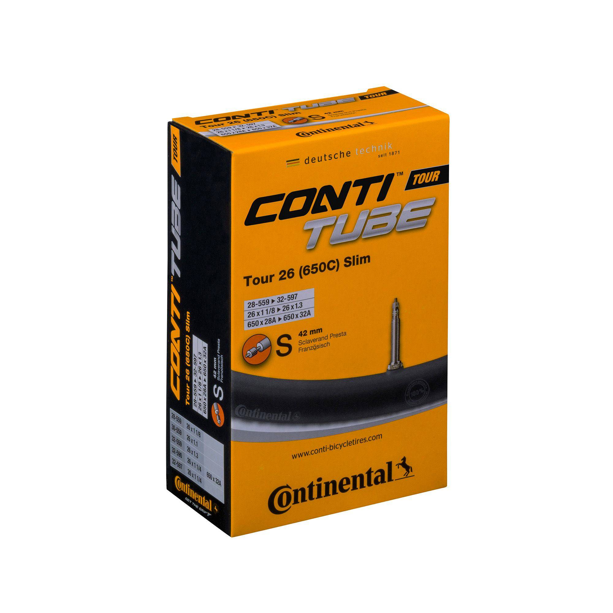 Black Continental Tour bike inner tube with Presta valve, 700x32-47C size, suitable for reliable cycling performance.
