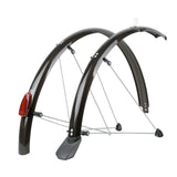 SKS Mountain Guards Chromoplastics 26-inch full coverage mudguard set installed on a mountain bike with black and red accents.