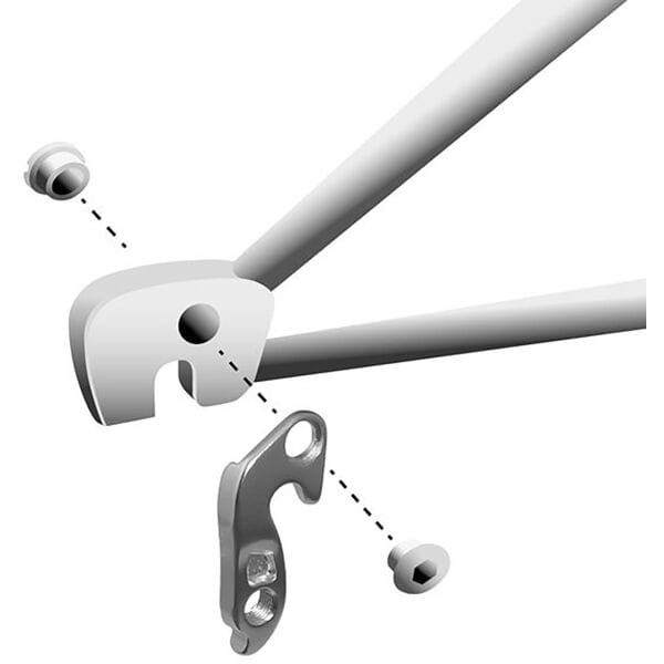 M Part gear hanger for Specialized bike frame, metal component designed for drivetrain protection and replacement.