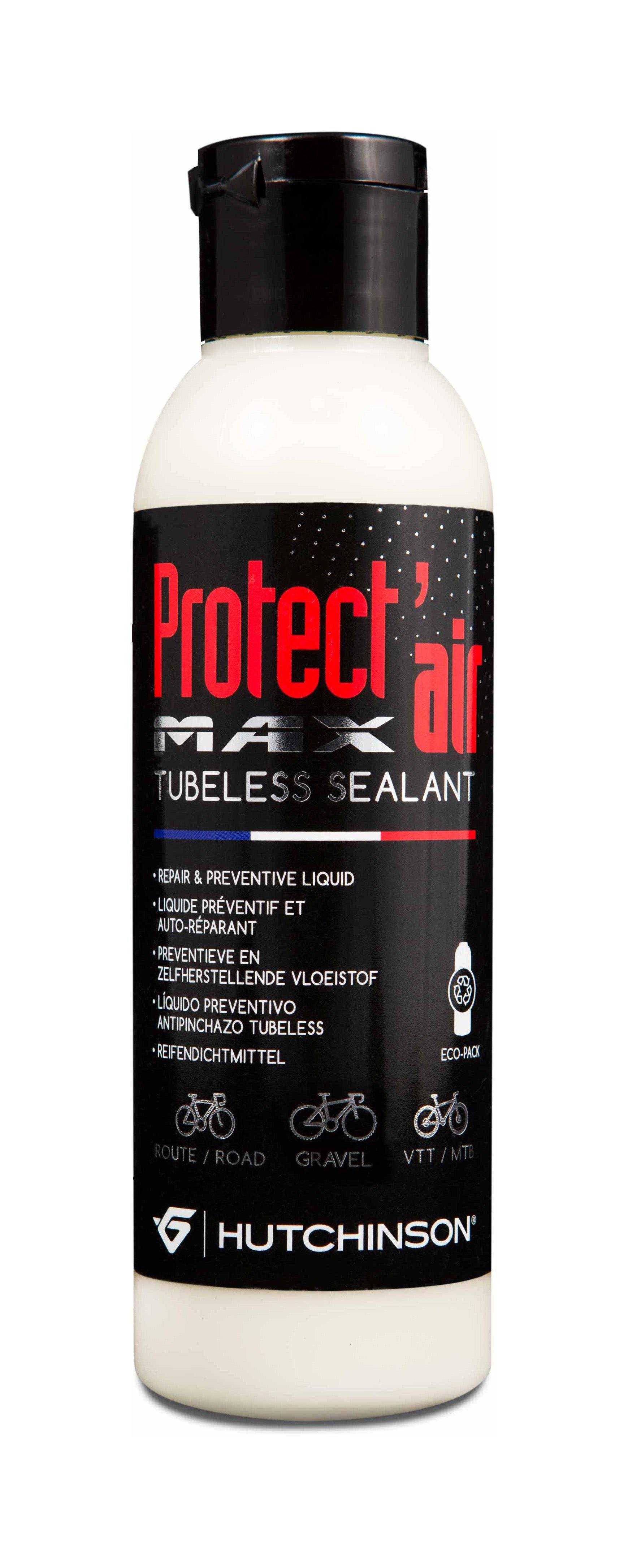 Hutchinson Protect'Air Max 2023 tubeless latex tyre sealant for road and MTB bikes, shown in a container with branding.