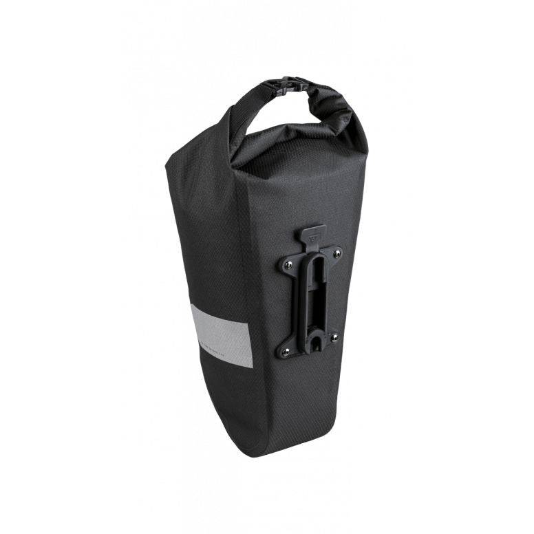 Topeak QR Fork Drybag 5.8L black waterproof bikepacking accessory attached to bike fork with secure bolt-on system