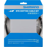 Shimano MTB rear gear cable set with stainless steel inner cable and black outer casing for bicycle shifting components.