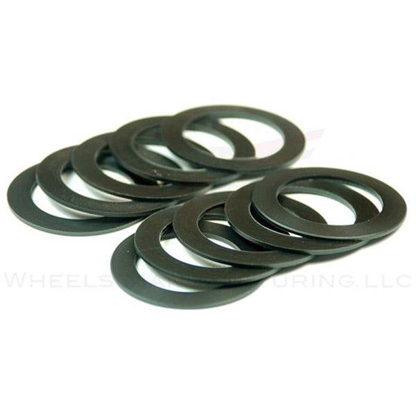 Wheels Manufacturing 24mm crank spacers, 1mm width, pack of 10, for Shimano and SRAM cranksets, shown in image.