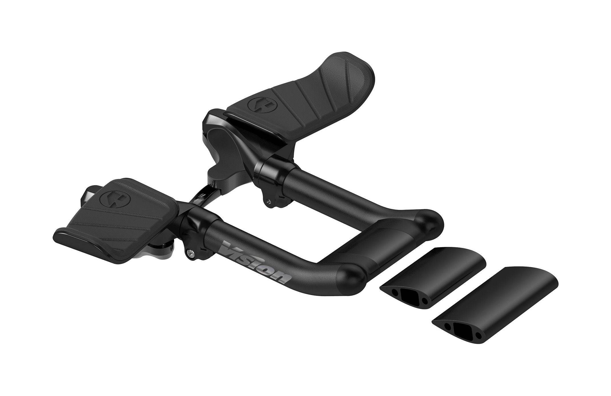 Vision Metron 5D ACR Mini Clip-On Extensions for Metron 5D handlebars, shown attached in close-up view.