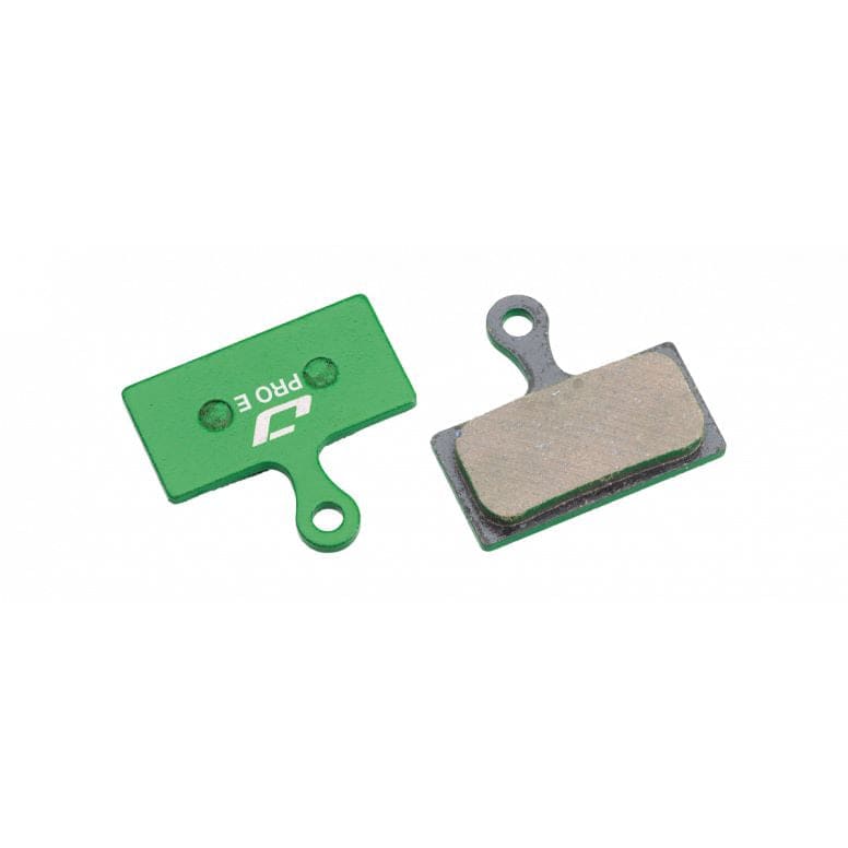 Jagwire Pro E-Bike disc brake pads for Shimano and RideRever cargo bikes, featuring green anti-squeal design and high-performance components.