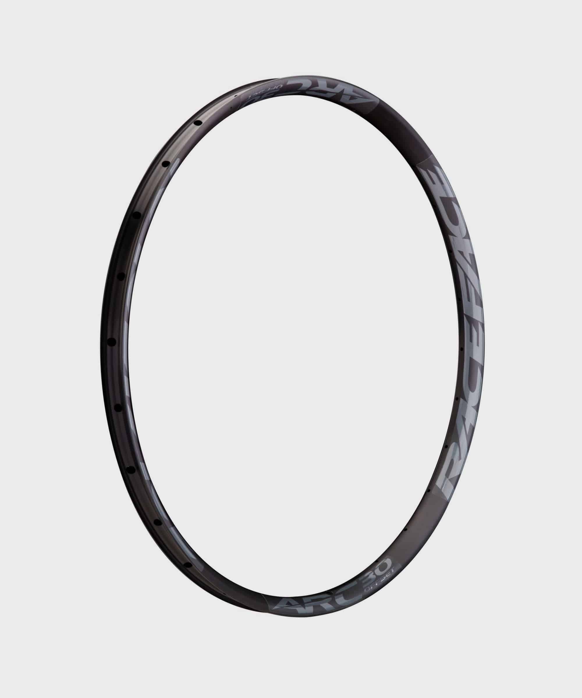 Race Face Arc Offset MTB tubeless-ready rim in 27.5" and 29" sizes with multiple widths, designed for mountain biking components.