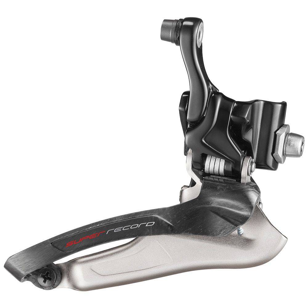 Campagnolo Super Record 12X front derailleur for road bikes, featuring dual cable fixing and high-performance components.