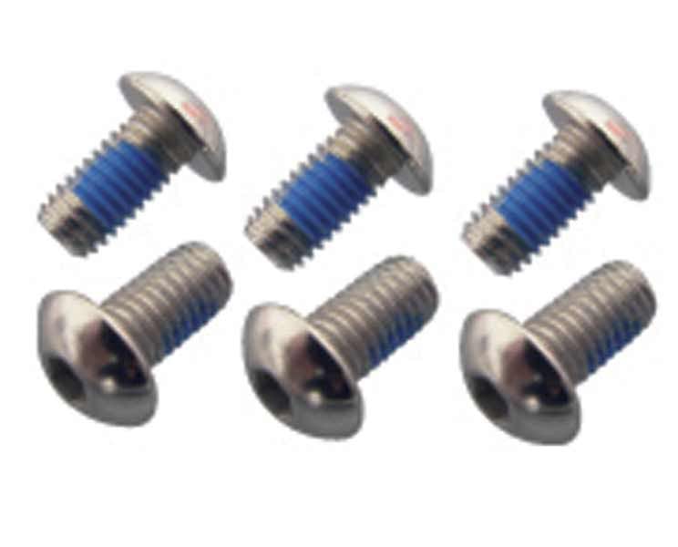 Fibrax disc rotor bolts with pre-threadlocking for secure brake fitting, shown as durable metal components for bicycle disc brakes.