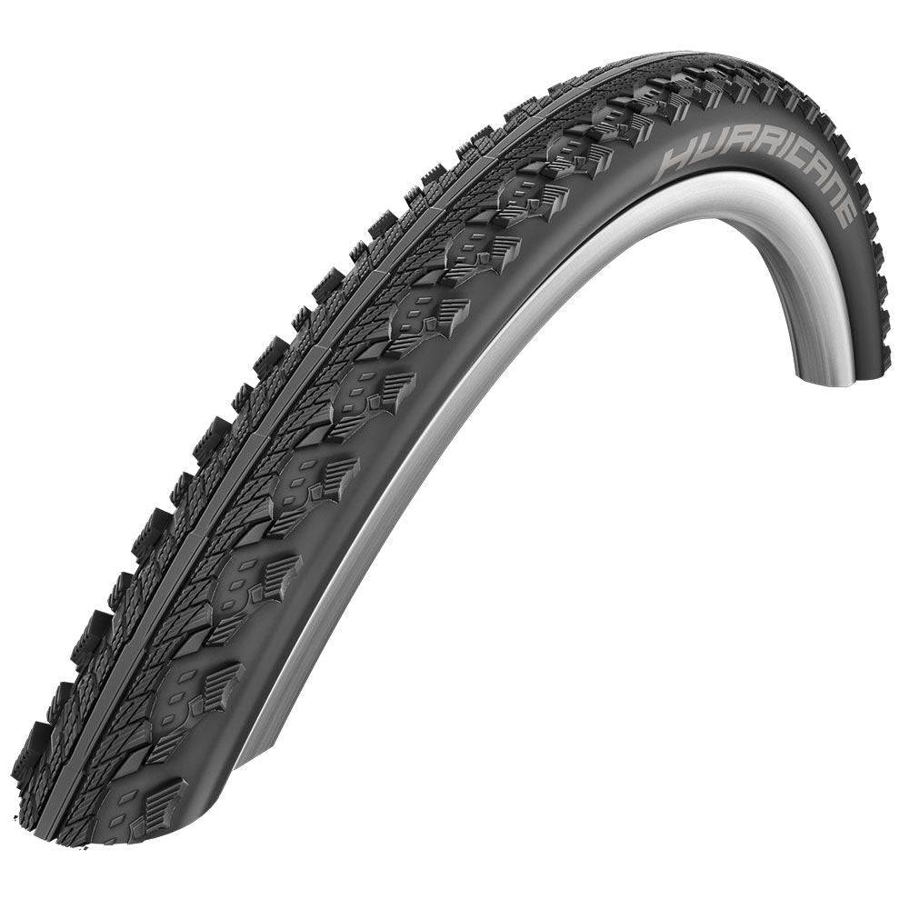 Schwalbe Hurricane Addix Performance E-Bike Tyre showing tread pattern and sidewall for fast, durable, and quiet riding.